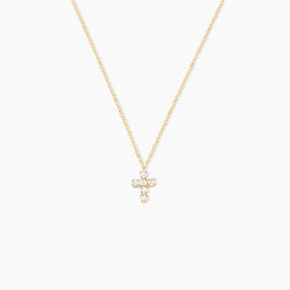 Collier Canice Croix Or Jaune Oxyde De Zirconium - Pendentifs Baptême Famille | Histoire d’Or