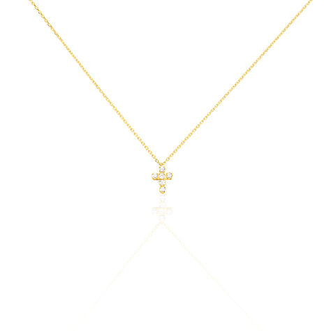 Collier Canice Croix Or Jaune Oxyde De Zirconium - Pendentifs Baptême Famille | Histoire d’Or
