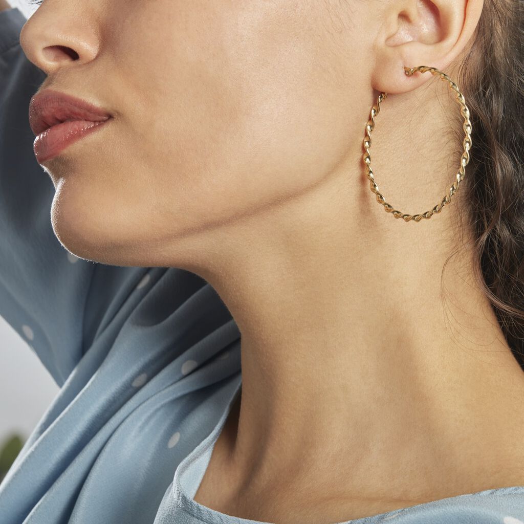 Creoles Acier Dore Antonello - Boucles d'oreilles créoles Femme | Histoire d’Or