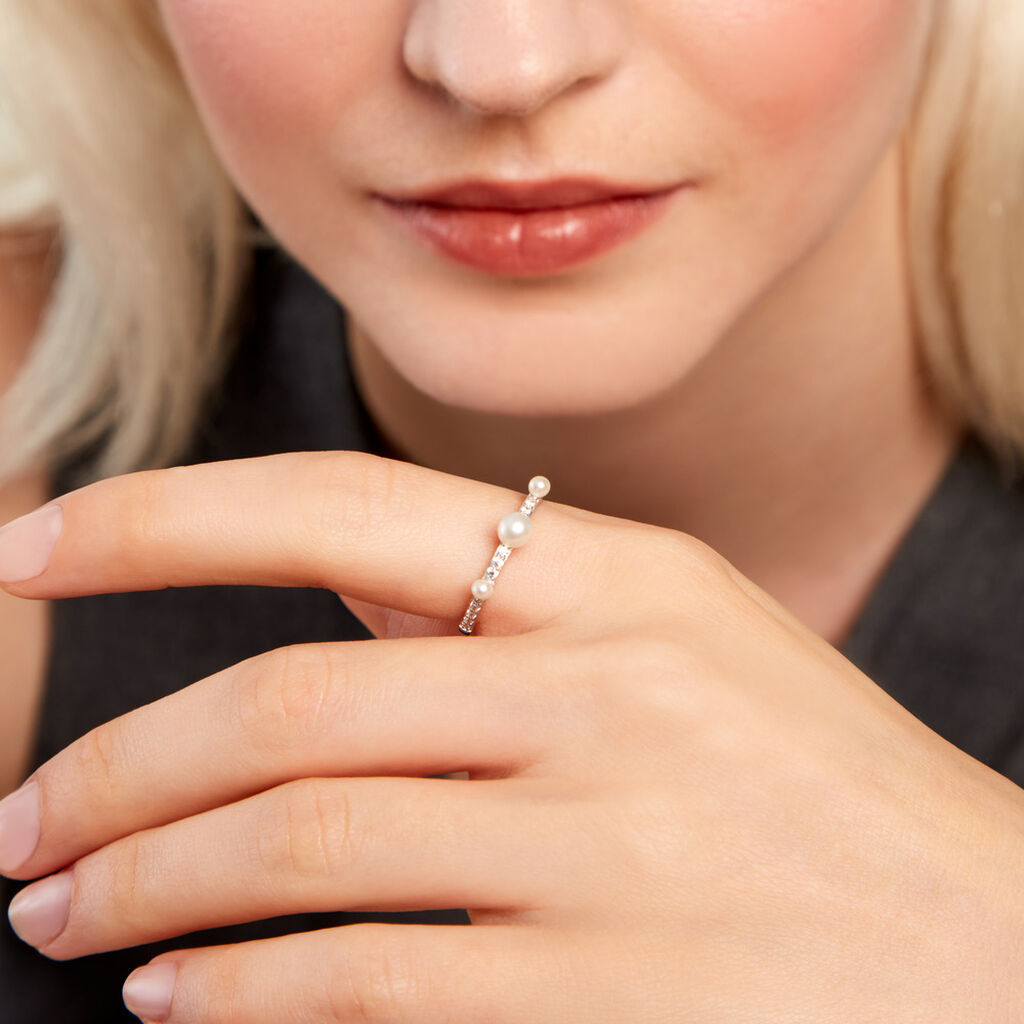 Bague Lua Argent Blanc Perle De Culture Oxyde De Zirconium - Bagues solitaires Femme | Histoire d’Or
