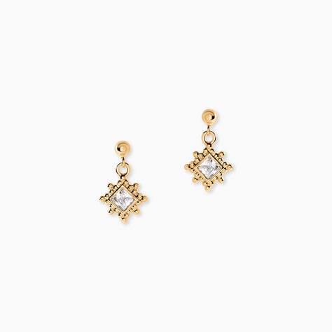 Boucles D'oreilles Pendantes Bobbie Plaqu&eacute; Or Jaune Oxyde De Zirconium - Boucles d'oreilles empierr&eacute;es Femme | Histoire d&rsquo;Or