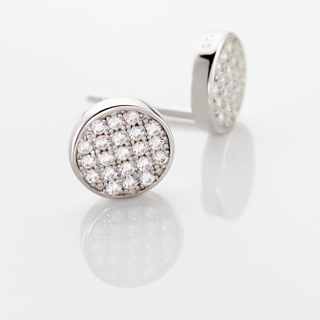 Boucles D'oreilles Puces Yesim Argent Blanc Oxyde De Zirconium - Boucles d'oreilles fantaisie Femme | Histoire d’Or