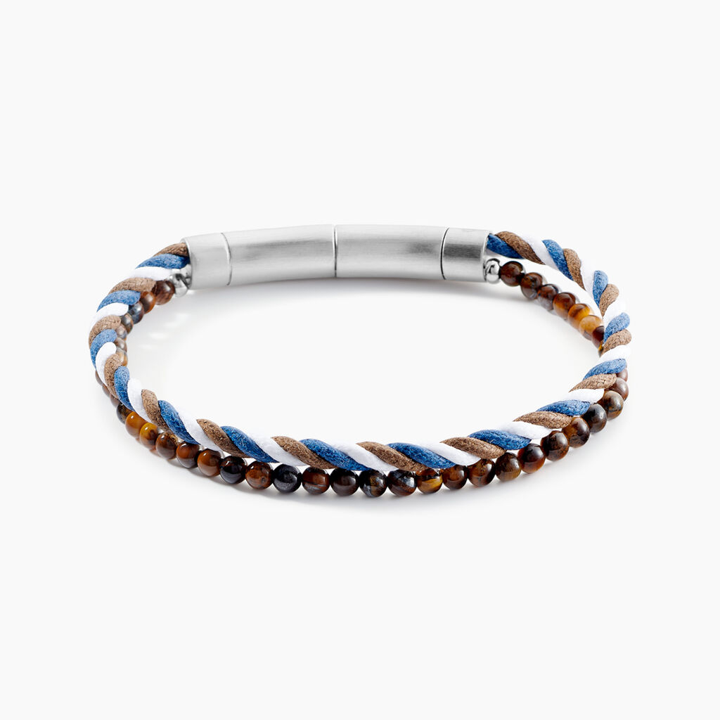 Bracelet Jourdan Renatus Acier Argenté Oeil De Tigre - Nouveautés bijoux Homme | Histoire d’Or