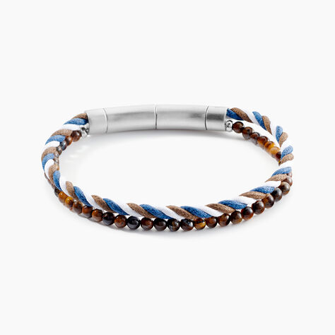Bracelet Jourdan Renatus Acier Argenté Oeil De Tigre - Nouveautés bijoux Homme | Histoire d’Or