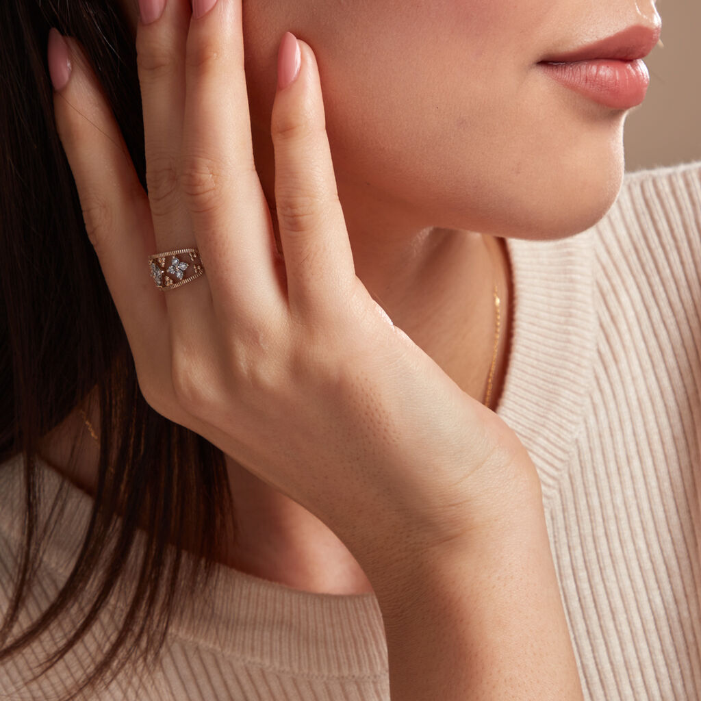 Bague Or Jaune Eternal Spring 3 Fleurs Diamants - Bagues solitaires Femme | Histoire d’Or