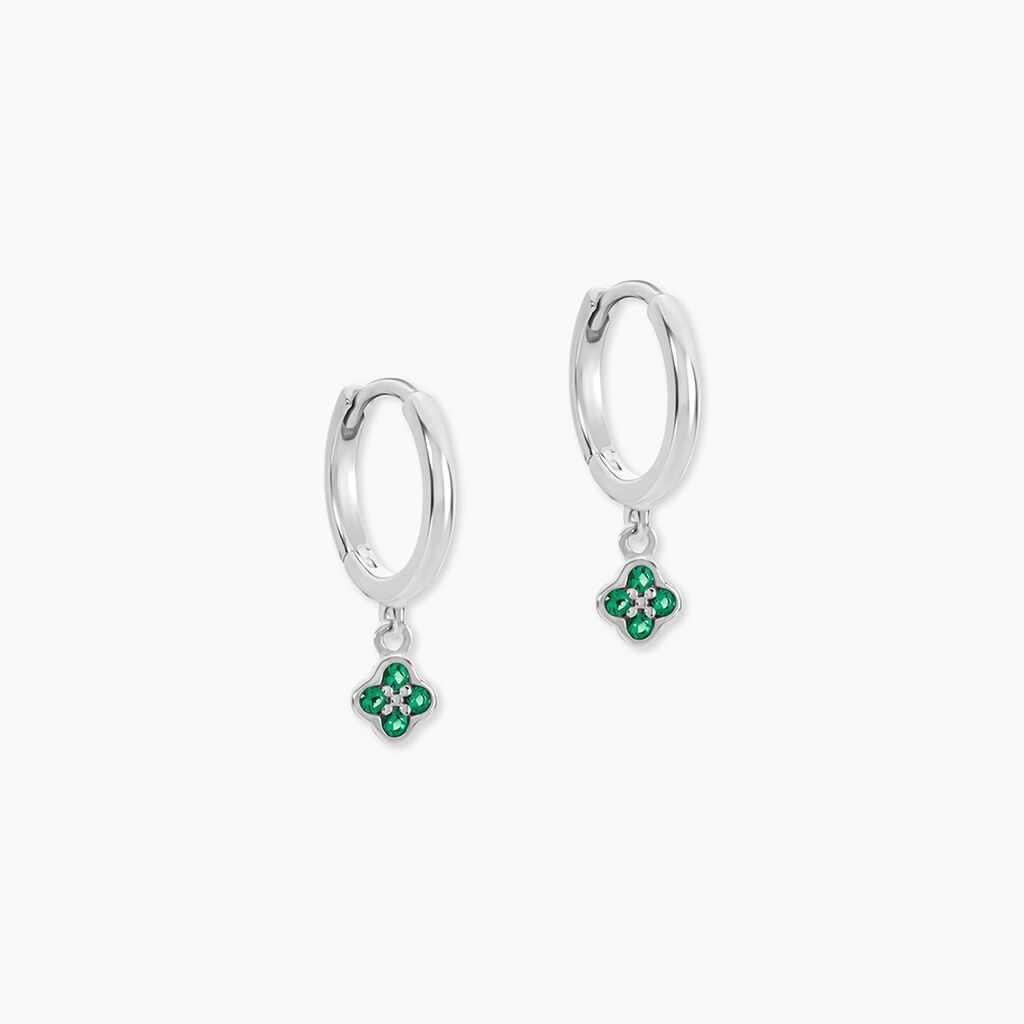 Cr&eacute;oles Clova Argent Blanc Pierre De Synthese - Boucles d'oreilles cr&eacute;oles Femme | Histoire d&rsquo;Or