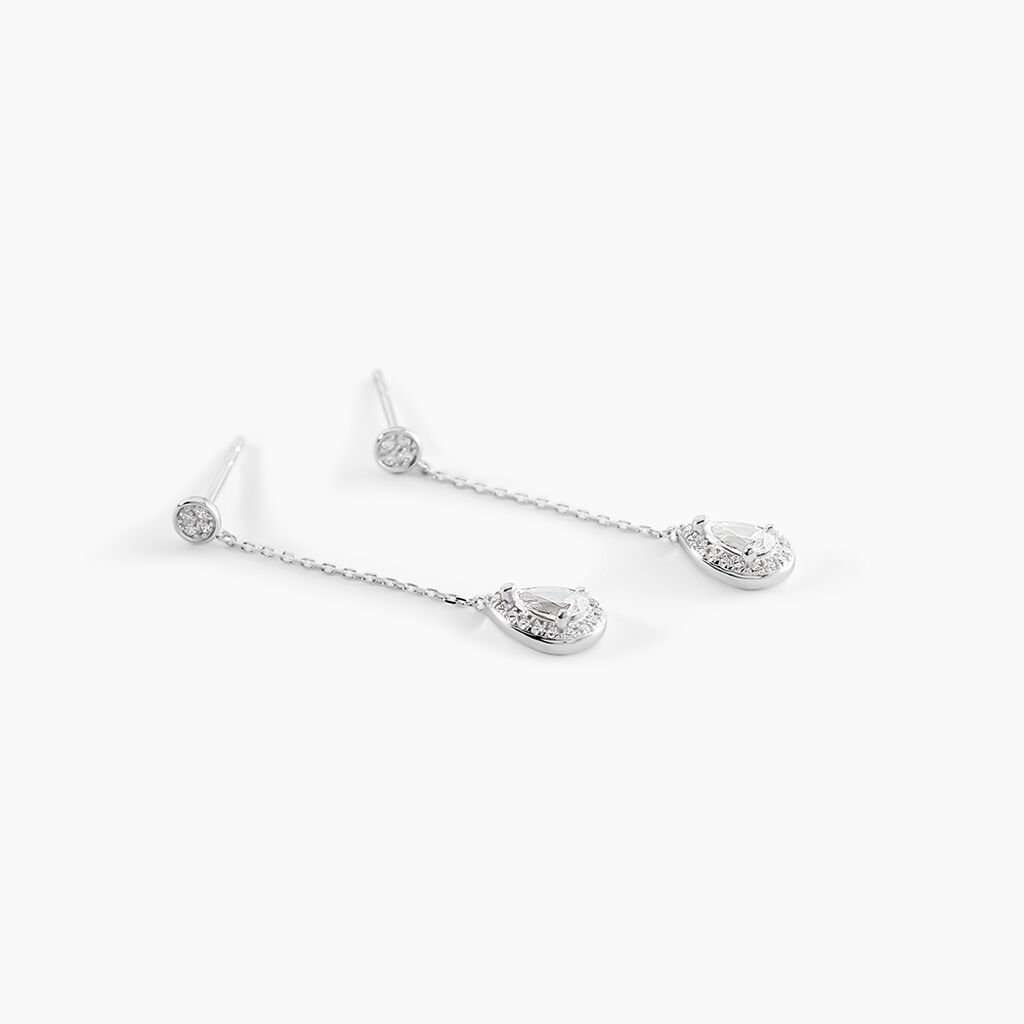 Boucles D'oreilles Pendantes Searlas Or Blanc Oxyde De Zirconium - Boucles d'oreilles pendantes Femme | Histoire d&rsquo;Or
