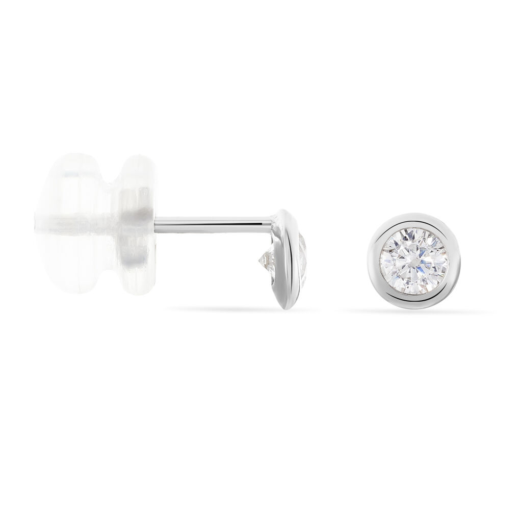 Boucles D'oreilles Puces Daria Serti Clos Or Blanc Oxyde De Zirconium - Clous d'oreilles Femme | Histoire d’Or
