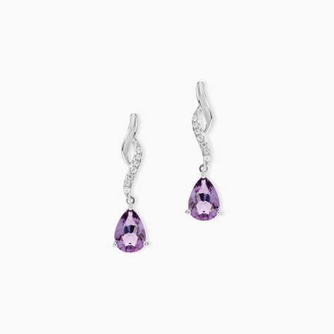 Boucles D'oreilles Pendantes Assaf Or Blanc Amethyste Et Oxyde - Boucles d'oreilles pendantes Femme | Histoire d&rsquo;Or
