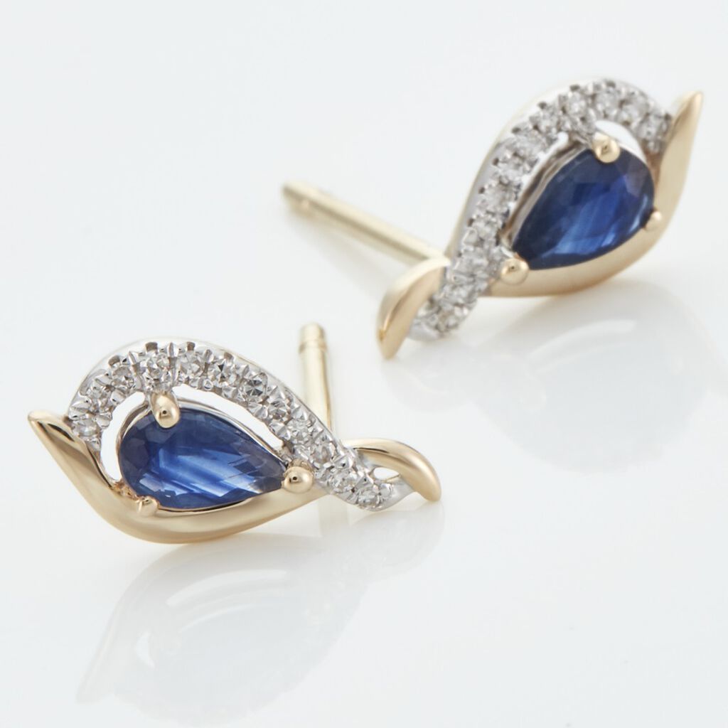 Boucles D'oreilles Puces Or Jaune Angelika Saphir - Clous d'oreilles Femme | Histoire d’Or