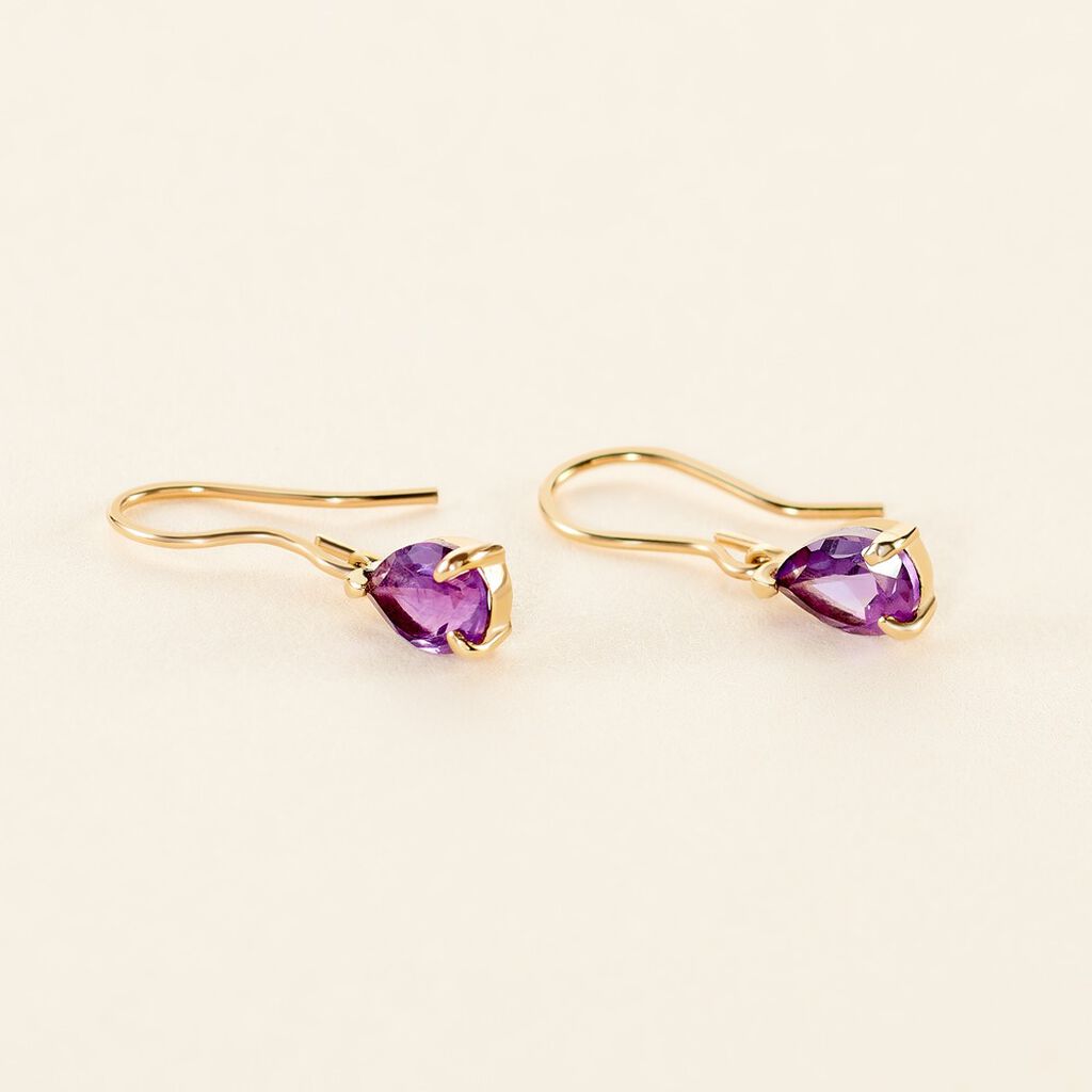 Boucles D'oreilles Pendantes Kalyne Or Jaune Amethyste - Boucles d'oreilles pendantes Femme | Histoire d’Or