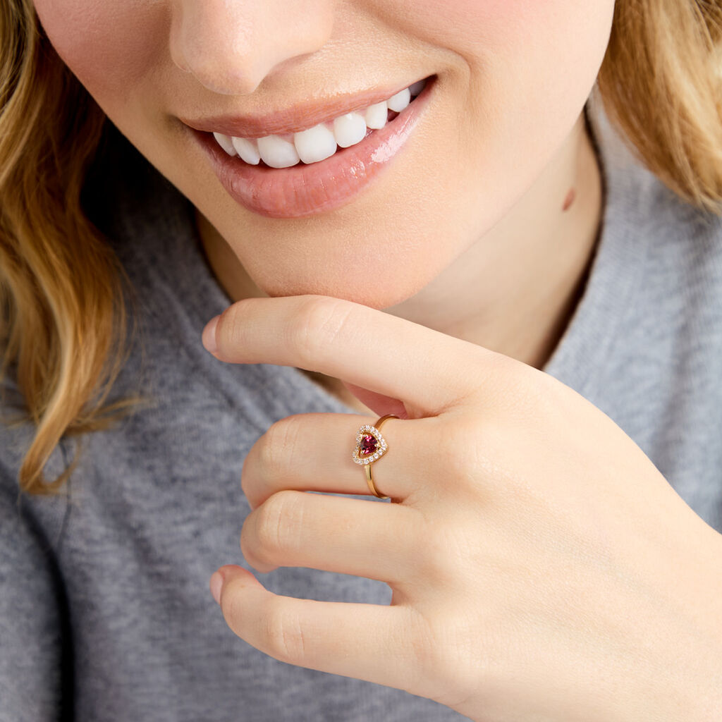 Bague Red Velvet Argent Dor&eacute; A L'Or 750/1000 Rhodolite Oxyde De Zirconium - Bagues de fian&ccedil;ailles ronde Femme | Histoire d&rsquo;Or