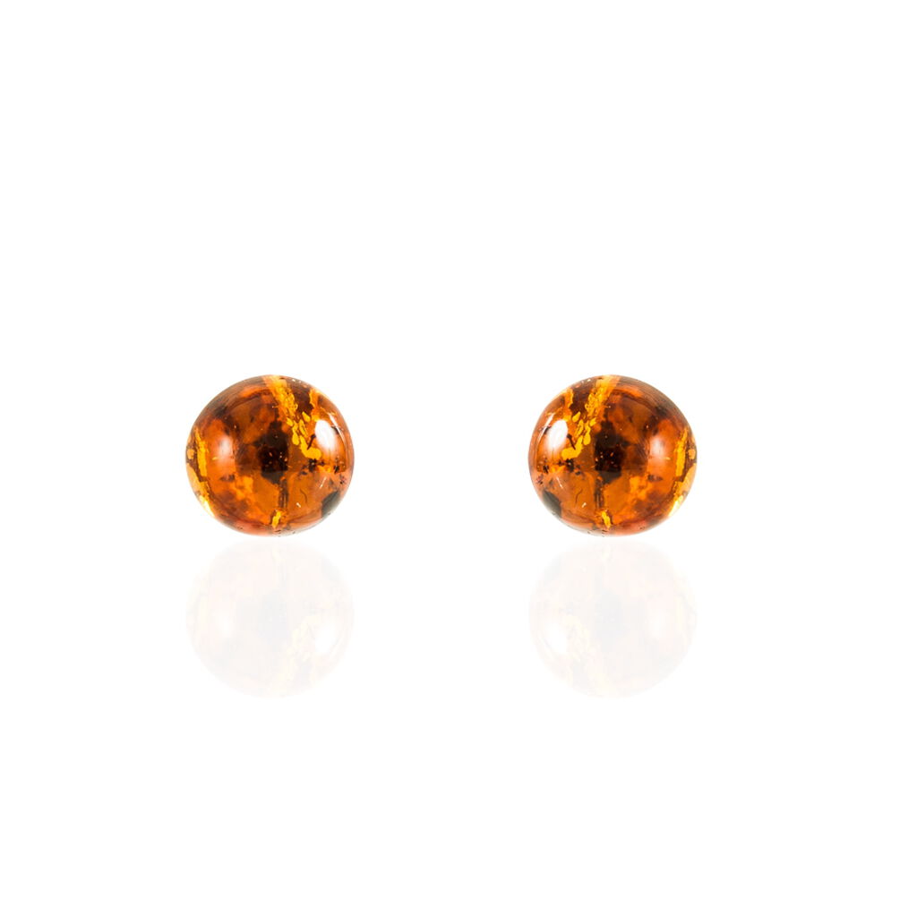 Boucles D'oreilles Puces Brunhild Argent Blanc Ambre - Boucles d'oreilles fantaisie Femme | Histoire d&rsquo;Or