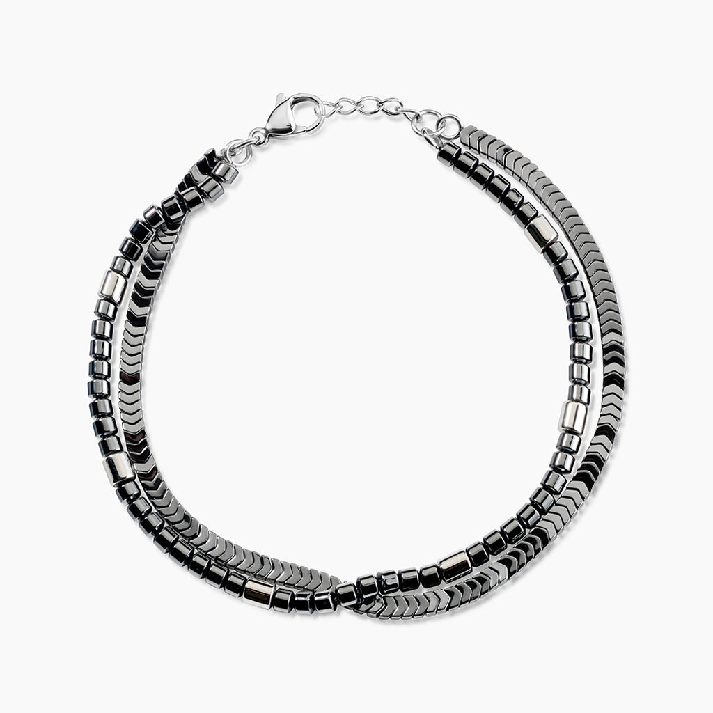 Bracelet Naturel Acier Blanc H&eacute;matite - F&ecirc;te des p&egrave;res Homme | Histoire d&rsquo;Or