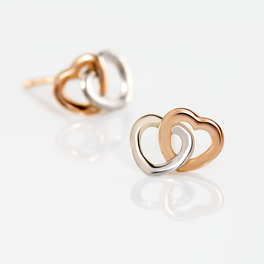 Boucles D'oreilles Puces Donna Coeurs Ajoures Or Rose - Clous d'oreilles Femme | Histoire d’Or