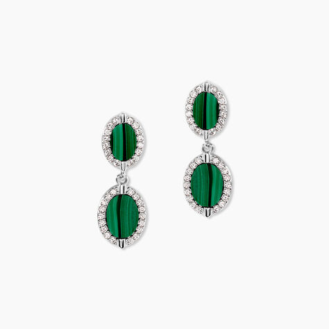 Boucles D'Oreilles Pendantes Margot Argent Blanc Malachite Oxyde De Zirconium - Boucles d'oreilles pendantes Femme | Histoire d&rsquo;Or