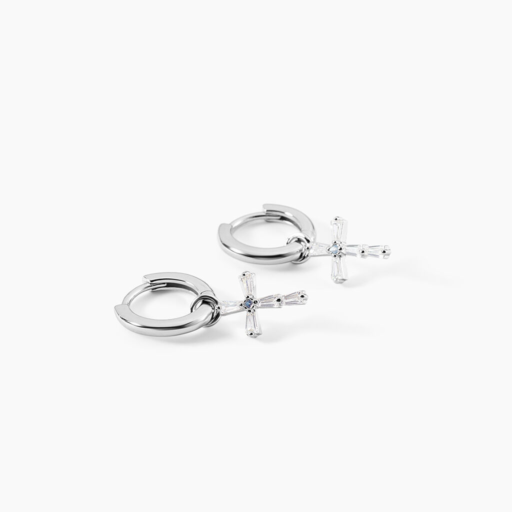 Cr&eacute;oles Christie Argent Blanc Oxyde De Zirconium - Boucles d'oreilles cr&eacute;oles Femme | Histoire d&rsquo;Or
