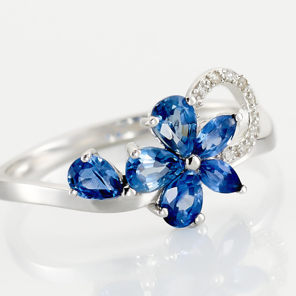 ANGIE Damen Ring Weißgold 375 (9 Karat) Saphir Blau 0,03 ct Blume - Bagues avec pierre Femme | Histoire d’Or