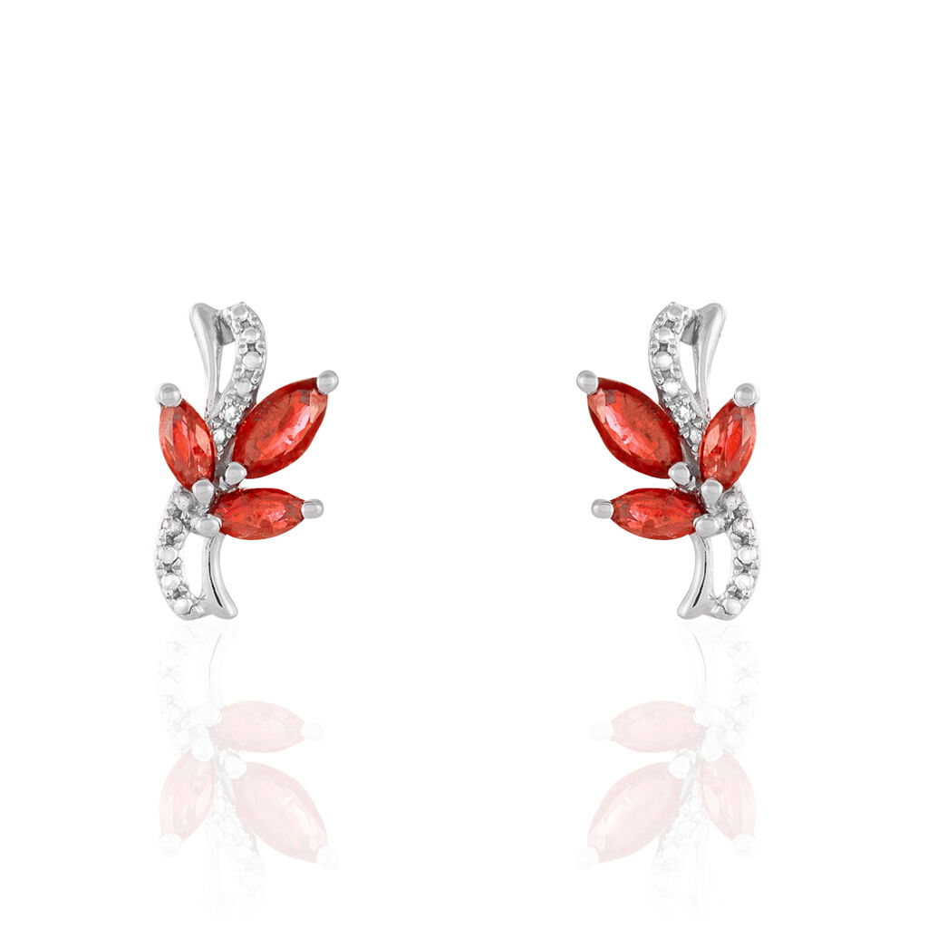 Boucles D'oreilles Puces Angie Or Blanc Diamant Et Rubis - Clous d'oreilles Femme | Histoire d’Or