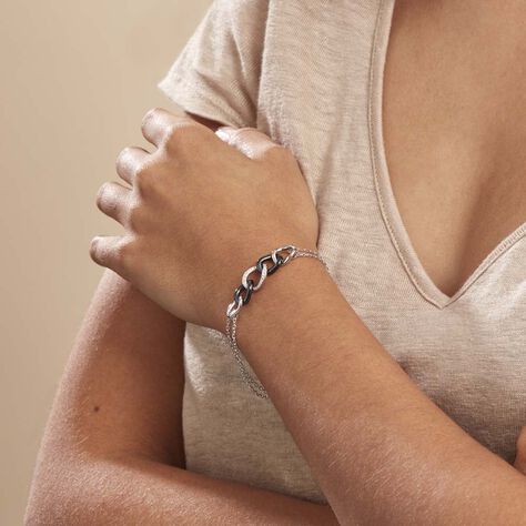 Bracelet Link Argent Blanc Céramique Et Oxyde De Zirconium - Bracelets Femme | Histoire d’Or