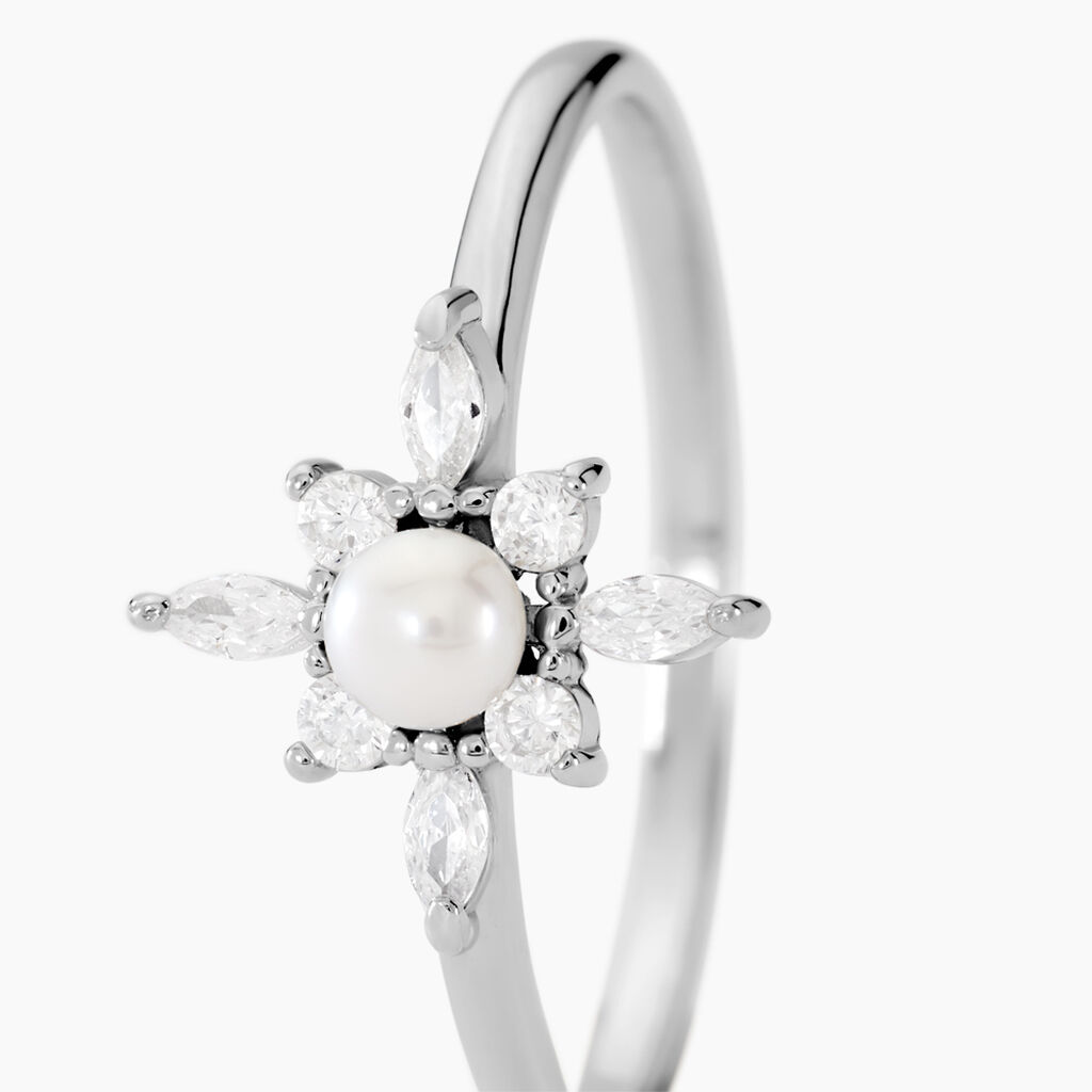 Bague Rhoda Argent Blanc Perle De Culture Oxyde De Zirconium - Bagues solitaires Femme | Histoire d’Or
