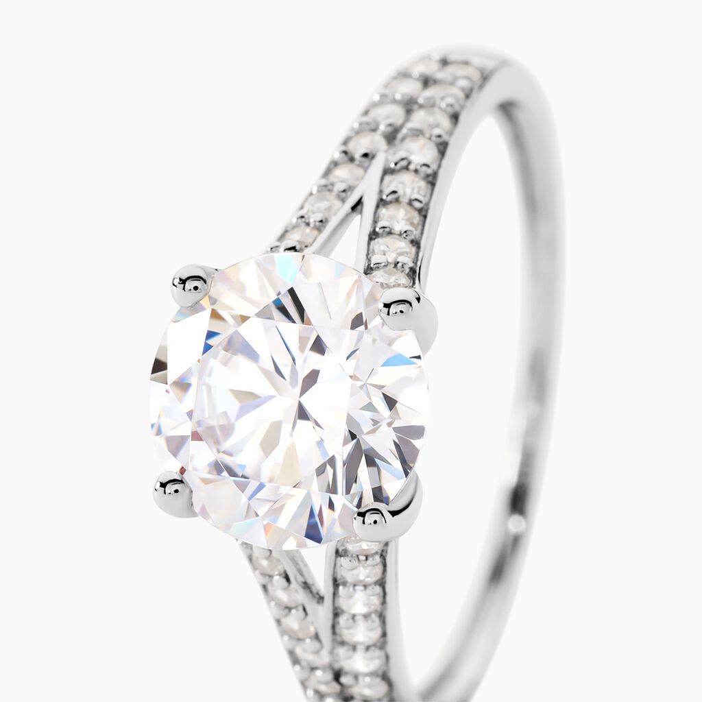 Bague Solitaire Carolina Or Blanc Oxyde De Zirconium - Bagues solitaires Femme | Histoire d&rsquo;Or