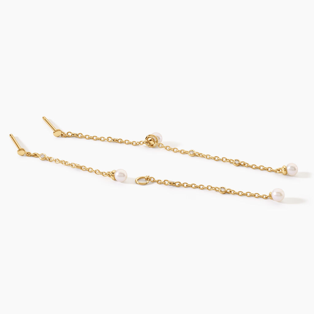 Boucles D'Oreilles Pendantes Jacaline Argent Dor&eacute; A L'Or 750/1000 Perle De Culture Oxyde De Zirconium - Boucles d'oreilles pendantes Femme | Histoire d&rsquo;Or