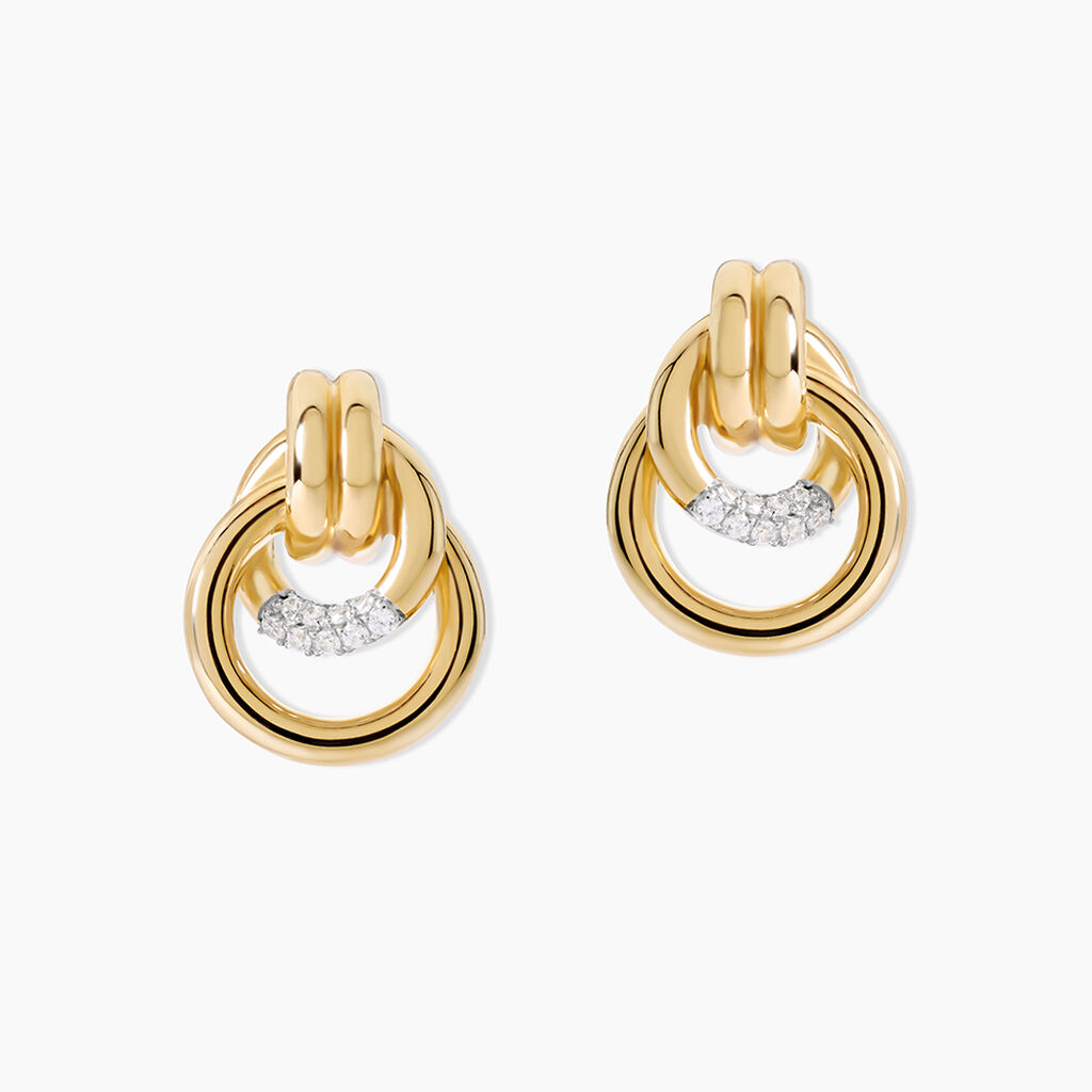 Boucles D'Oreilles Puces Nana Argent Dor&eacute; A L'Or 750/1000 Oxyde De Zirconium - Clous d'oreilles Femme | Histoire d&rsquo;Or