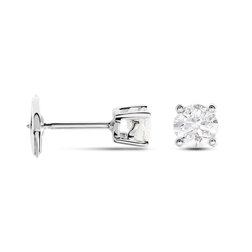 Boucles D'oreilles Puces Or Blanc Victoria Diamants - Clous d'oreilles Femme | Histoire d’Or