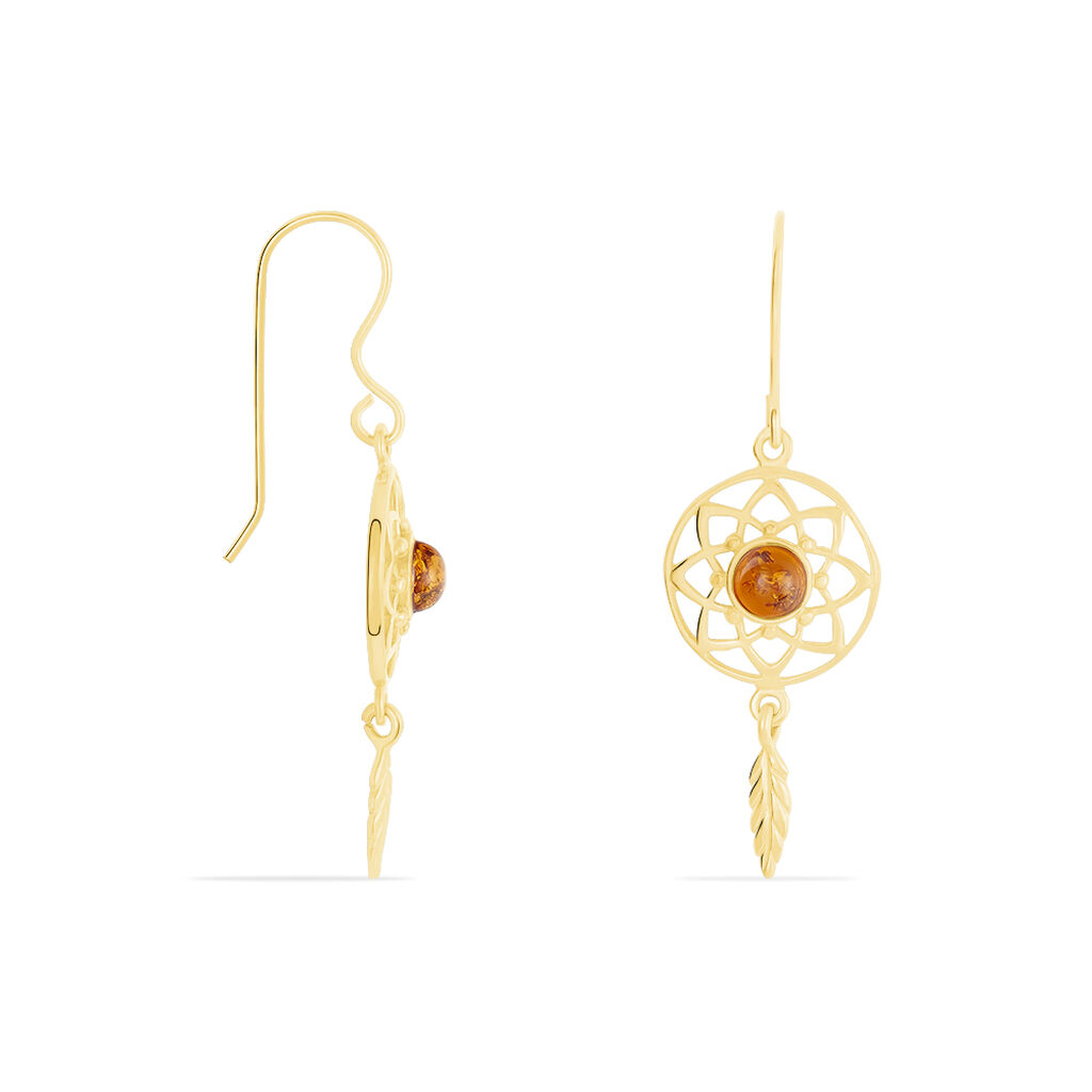 Boucles D'oreilles Pendantes Lona Argent Jaune Ambre - Boucles d'Oreilles Attrape rêves Femme | Histoire d’Or