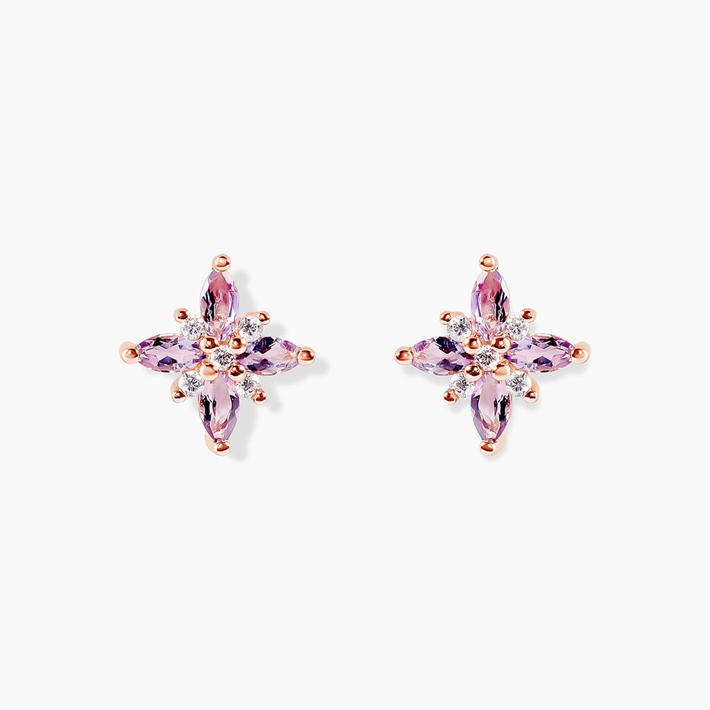 Boucles D'oreilles Puces Anabele Or Rose Amethyste Oxyde - Clous d'oreilles Femme | Histoire d’Or
