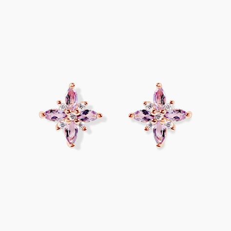 Boucles D'oreilles Puces Anabele Or Rose Amethyste Oxyde - Clous d'oreilles Femme | Histoire d’Or