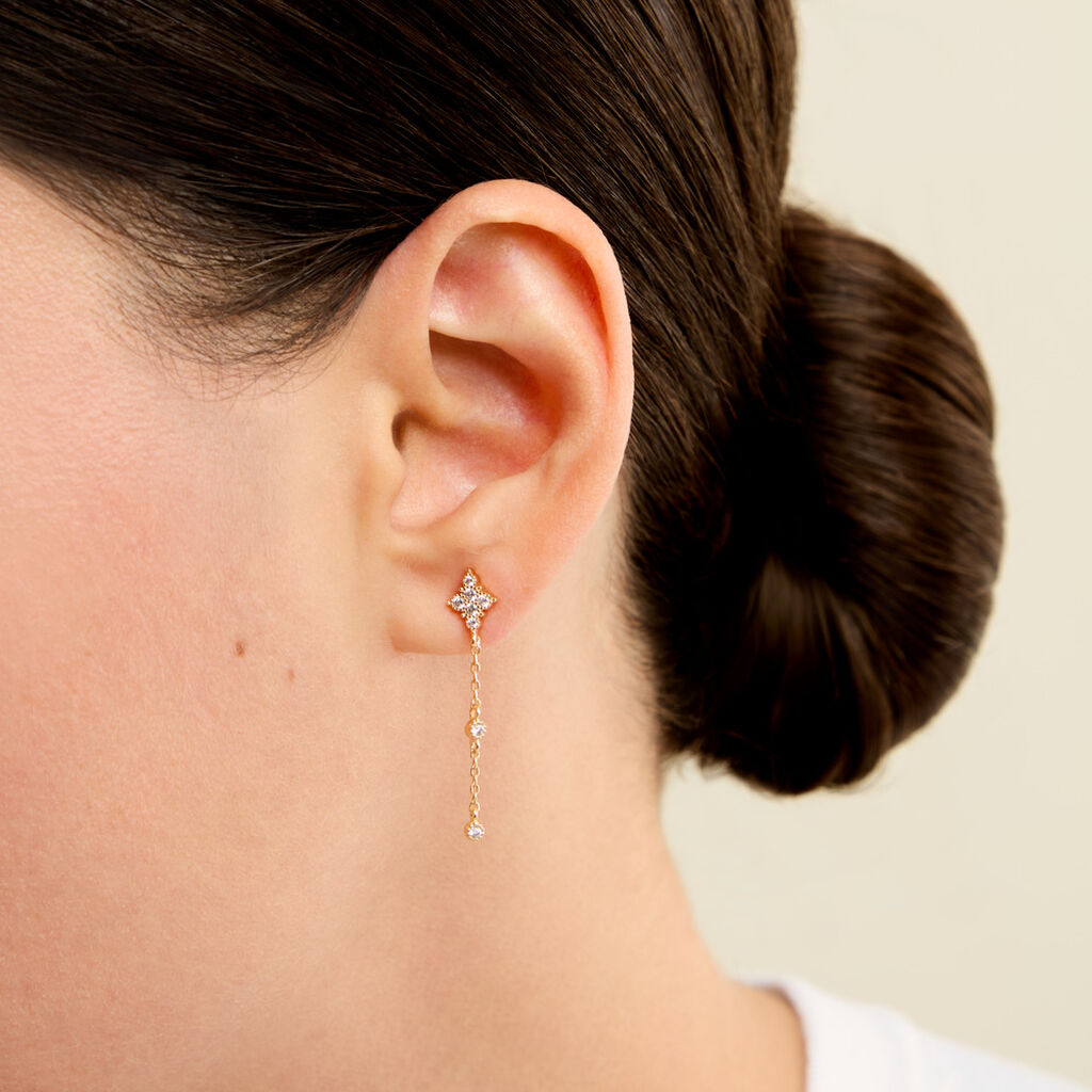 Boucles D'Oreilles Pendantes Dainty Plaqu&eacute; Or Jaune Oxyde De Zirconium - Boucles d'oreilles empierr&eacute;es Femme | Histoire d&rsquo;Or