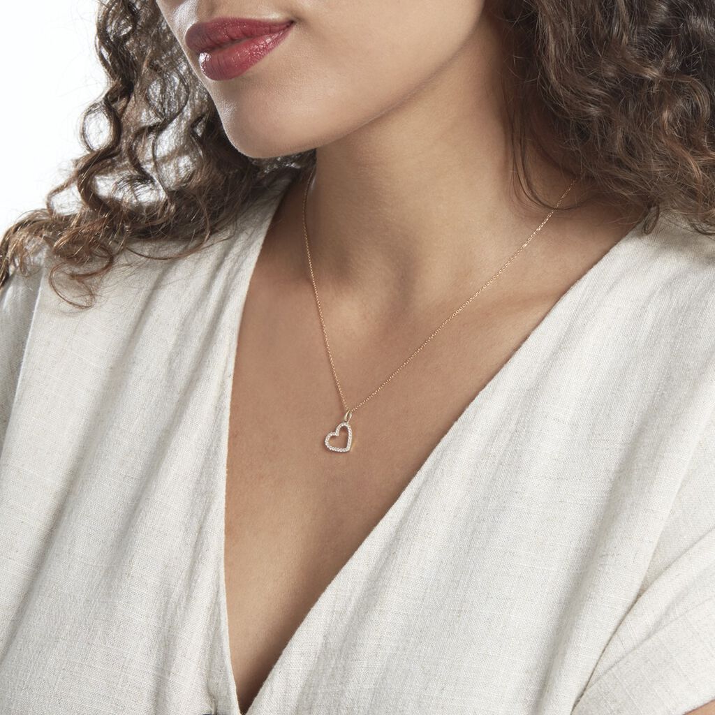 Pendentif Coeur Penche Or Jaune Oxyde De Zirconium - Pendentifs Coeur Femme | Histoire d’Or