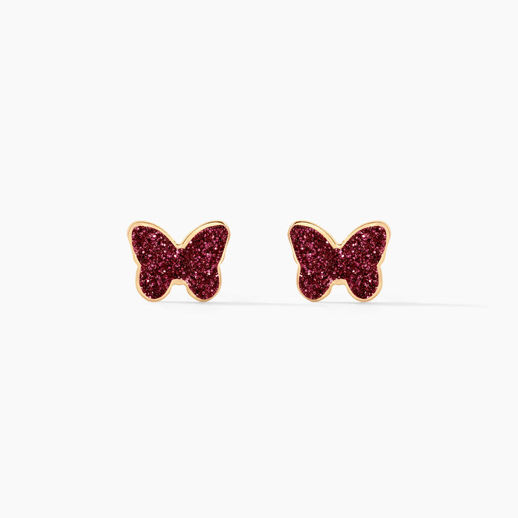 Boucles D'oreilles Puces Solena Papillon Or Jaune - Clous d'oreilles Enfant | Histoire d&rsquo;Or