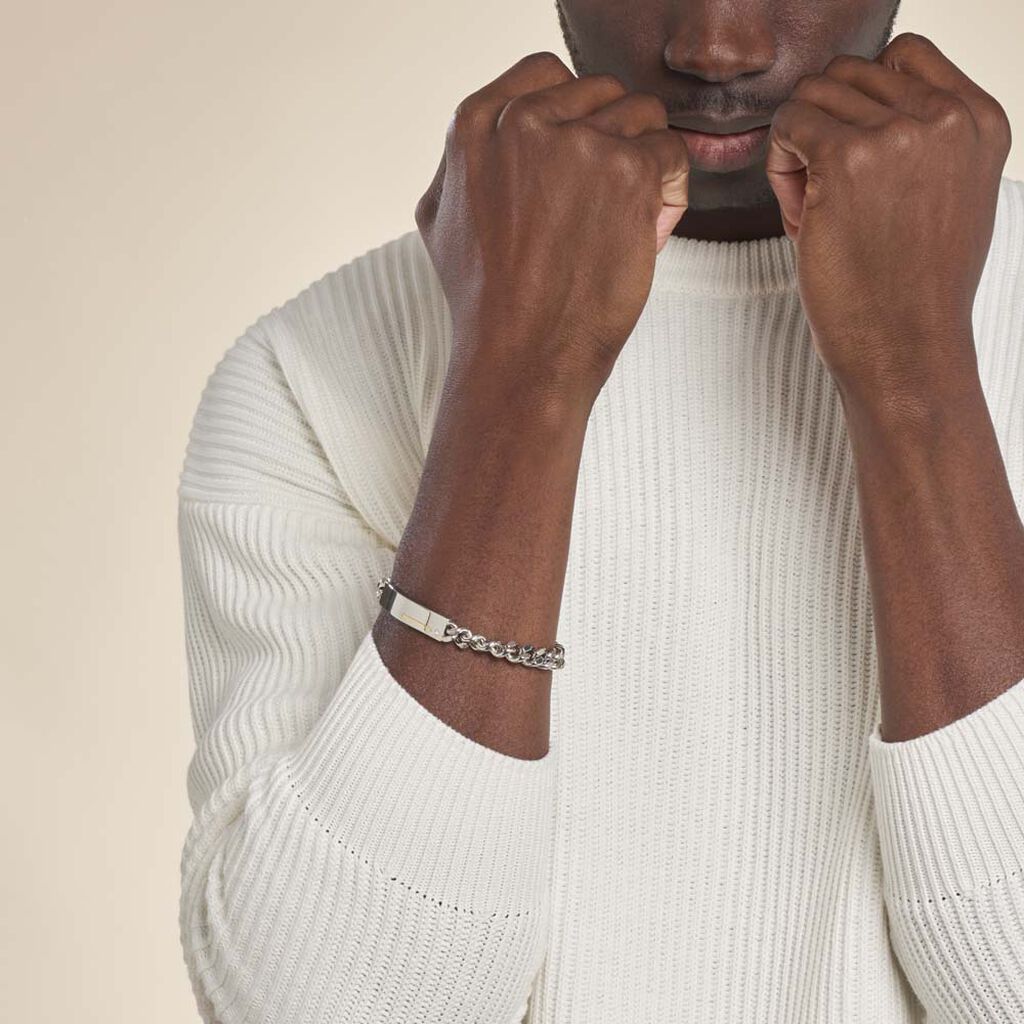 Bracelet Identité Adoline Acier Blanc Diamant - Gourmettes Homme | Histoire d’Or