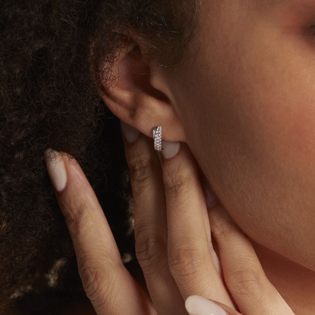 Boucles D'oreilles Puces Aglae Or Blanc Oxyde De Zirconium - Clous d'oreilles Femme | Histoire d’Or