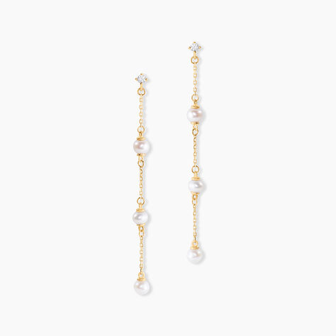 Boucles D'oreilles Pendantes Nanuk Or Jaune Oxyde Et Perle De Culture - Boucles d'oreilles pendantes Femme | Histoire d&rsquo;Or