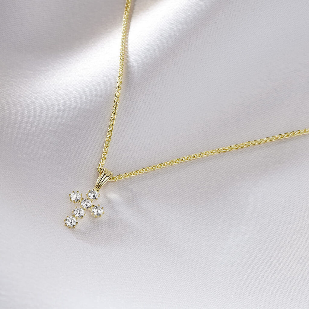 Pendentif Canice Croix Or Jaune Oxyde De Zirconium - Pendentifs Communion Famille | Histoire d’Or