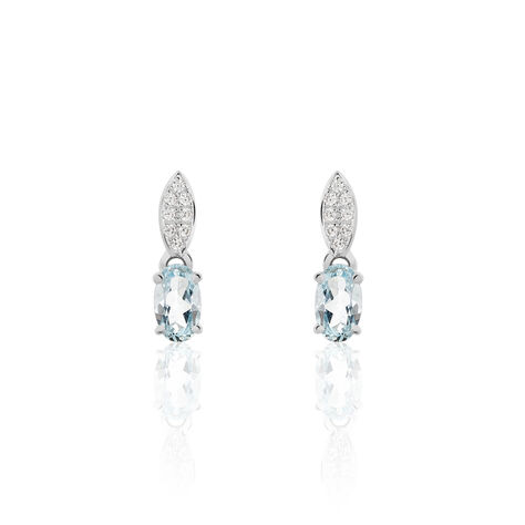 Boucles D'oreilles Puces Liyanna Or Blanc Topaze Et Oxyde De Zirconium - Boucles d'oreilles pendantes Femme | Histoire d’Or