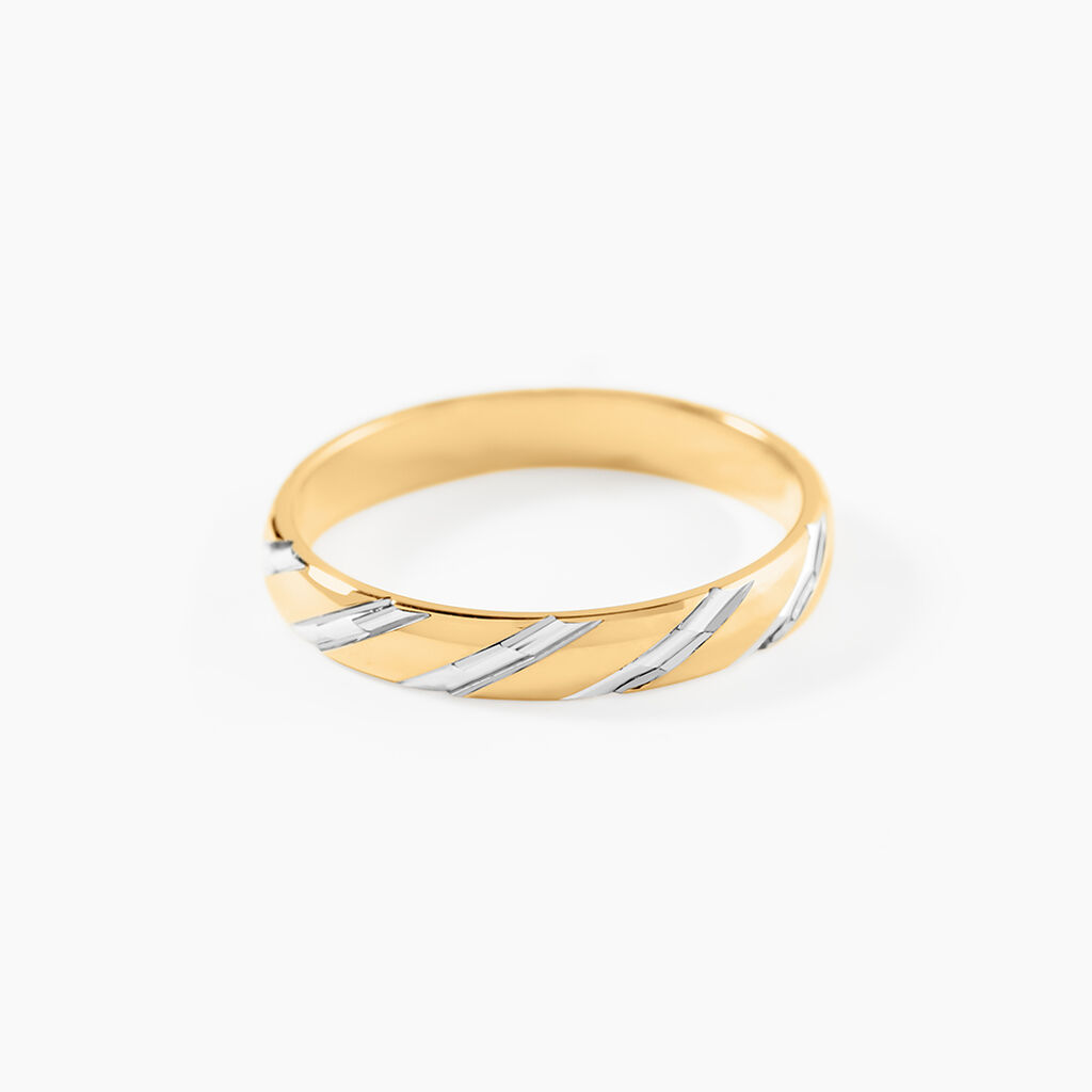 Alliance Strie Fantaisie Demi Jonc Classique Or Bicolore - Alliances Unisex | Histoire d&rsquo;Or