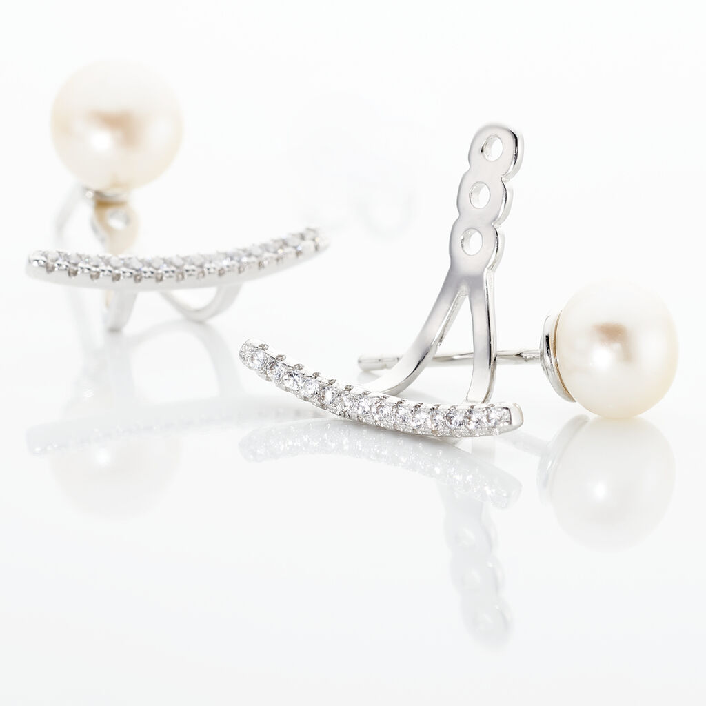 Bijoux D'oreilles Sylviane Argent Blanc Perle De Culture Et Oxyde - Boucles d'oreilles fantaisie Femme | Histoire d’Or