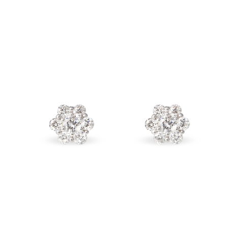 Boucles D'oreilles Puces Magnolia Or Blanc Diamant - Clous d'oreilles Femme | Histoire d’Or