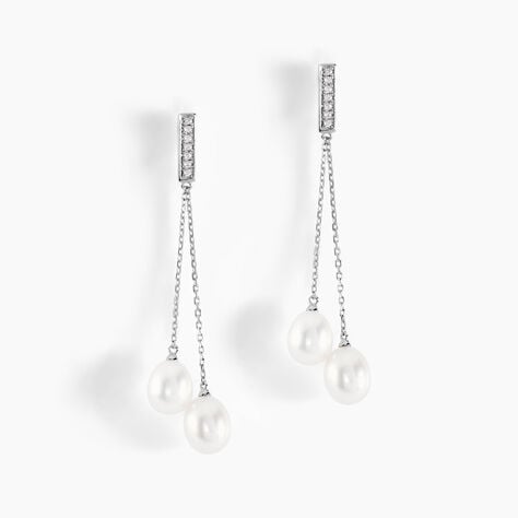 Boucles D'oreilles Pendantes Giacomo Or Blanc Perle De Culture - Boucles d'oreilles pendantes Femme | Histoire d’Or
