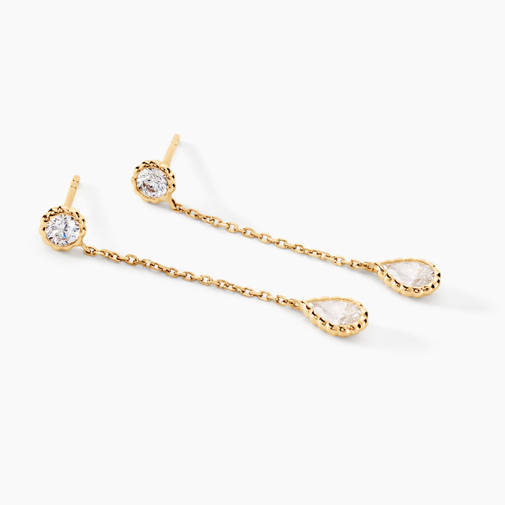Boucles D'oreilles Pendantes Kadidja Or Jaune Oxyde De Zirconium - Boucles d'oreilles pendantes Femme | Histoire d&rsquo;Or
