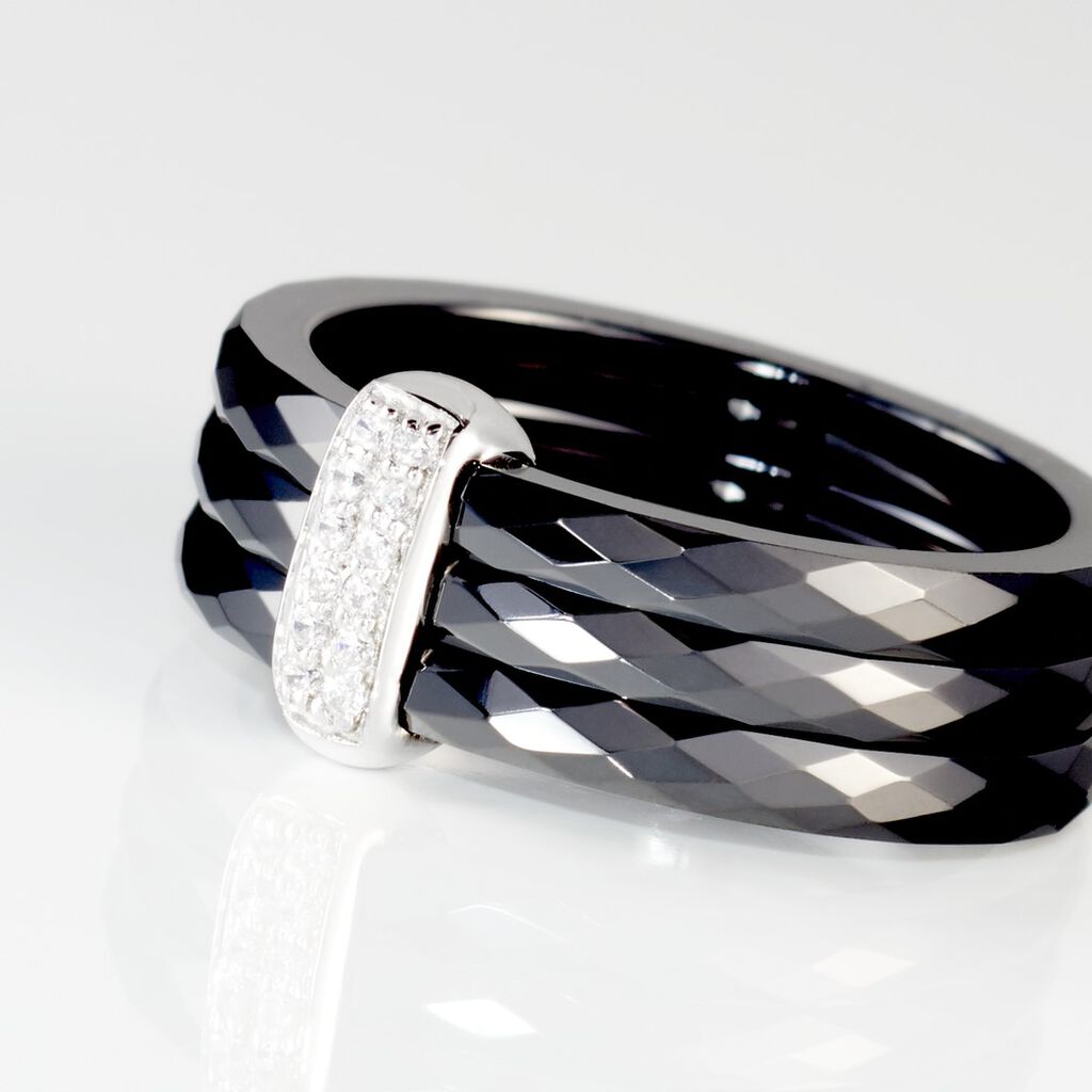 Bague Ceramik Design Argent Blanc Oxyde De Zirconium Et Céramique - Bagues avec pierre Femme | Histoire d’Or