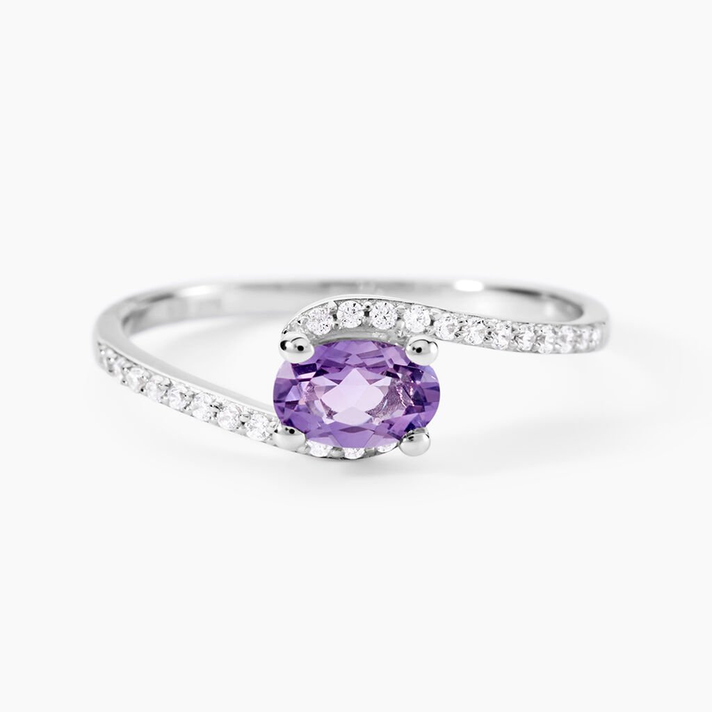 Bague Loriane Or Blanc Amethyste Et Oxyde De Zirconium - Bagues solitaires Femme | Histoire d&rsquo;Or