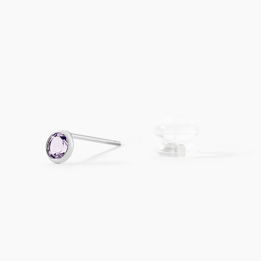 Boucles D'oreilles Puces Edy Serti Clos Or Blanc Amethyste - Clous d'oreilles Femme | Histoire d&rsquo;Or