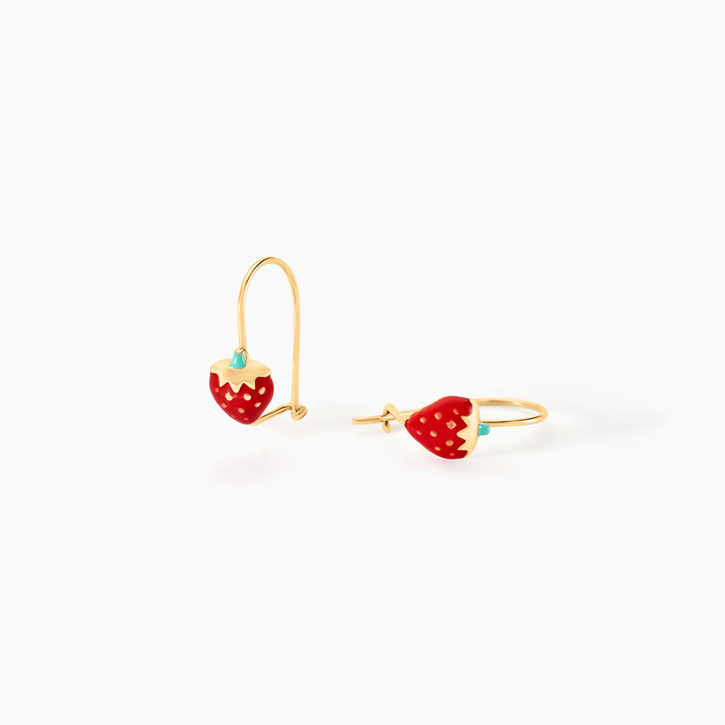 Boucles D'oreilles Pendantes Elizabetae Fraise Or Jaune - Boucles d'oreilles pendantes Enfant | Histoire d&rsquo;Or