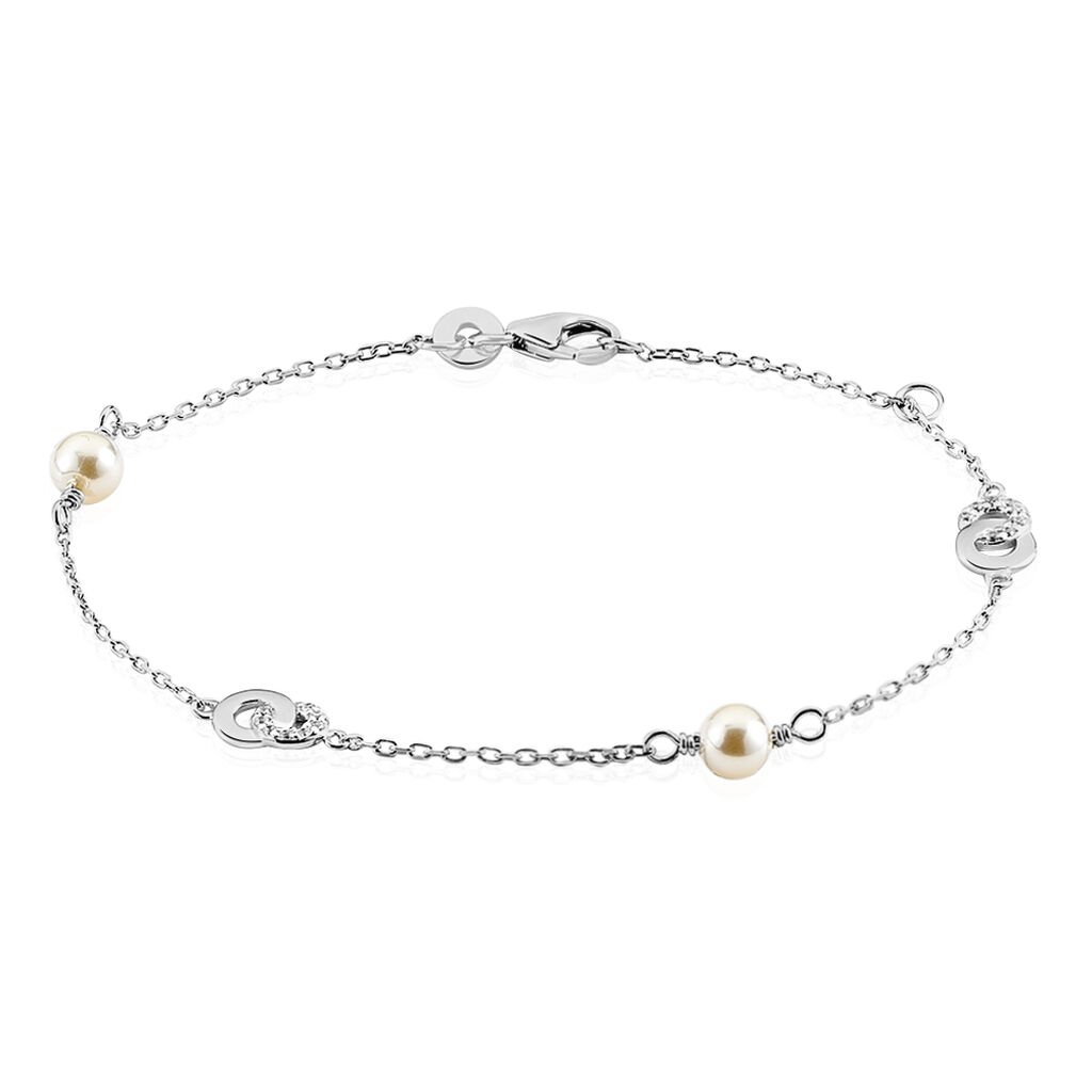 bracelet anilie argent blanc perle d'imitation et oxyde de zirconium
